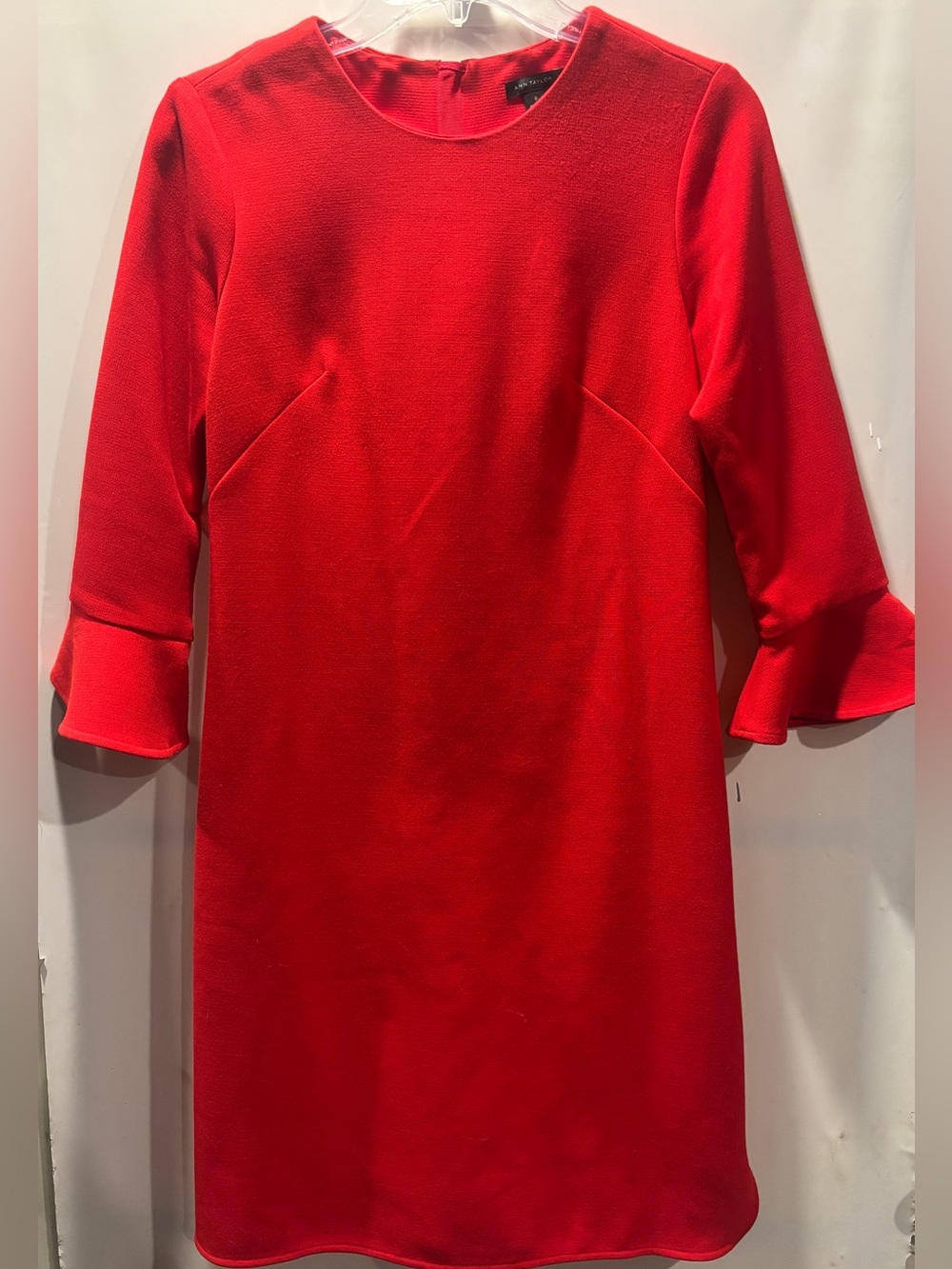 Ann Taylor Red Ruffle-Cuff Midi Shift Dress